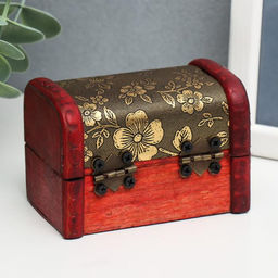 Шкатулка для украшений «Сундучок. Незабудки», дерево, 6×5.8×8.4 см