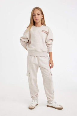 Толстовка с короткими рукавами и круглым вырезом для девочек с принтом и надписью - Defacto фото 2