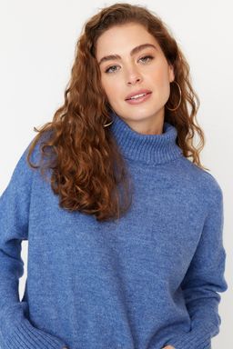 Mavi Genis Kal?p Yumusak Dokulu Triko Kazak TWOAW23KZ00469