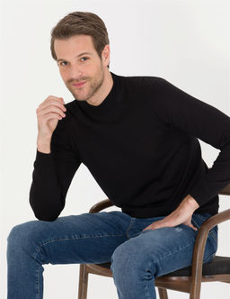 Siyah Slim Fit Bato Yaka Y_n Kar___ml_ Basic Triko Kazak - Pierre cardin фото 2