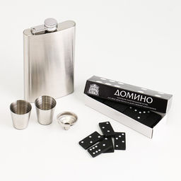 Подарочный набор 5 в 1: фляжка 300 мл, рюмки 30 мл, воронка 2.5 x 3.5 см, домино - Simaland фото 3