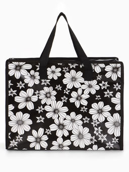 Сумка хозяйственная «Ромашки», на молнии, 40×15×30 см, чёрная