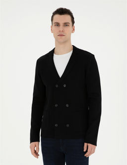 Siyah Slim Fit Y_n Kar___ml_ D__meli Triko H_rka