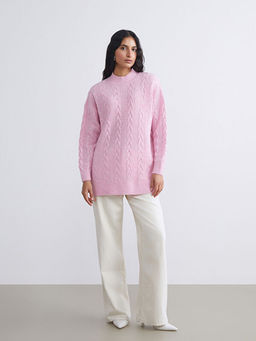 Dik Yaka Kendinden Desenli Kad?n Triko Tunik