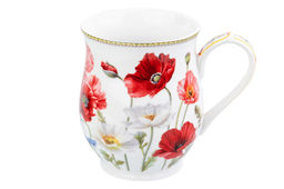 Кружка 350 мл 11,5*8,2*10 см Маки бочонок, NEW BONE CHINA