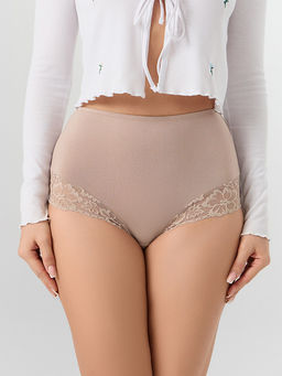 Цена за 2 штуки! Трусы женские макси бежевые с кружевными деталями - Mark formelle фото 2