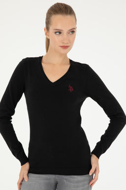 Женский черный базовый свитер с v-образным вырезом - U.s. polo assn фото 3