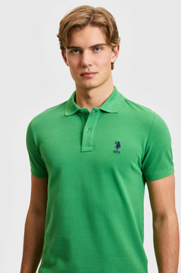Erkek Slim Fit Polo Yaka Ye_il Basic Ti__rt