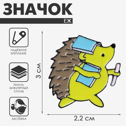 Цена за 2 шт. Значок Ёжик ученик, цветной в чёрном металле