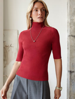 Водолазка тонкой вязки в рубчик из хлопка с нейлоном - Vilatte фото 6