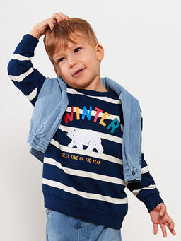 Bisiklet Yaka Uzun Kollu Bask?l? Erkek Bebek Sweatshirt