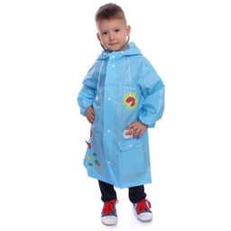 Дождевик-плащ детский "Рокки-Динозаврик" с капюшоном, рукава на резинке, цвет голубой, размер L(68*50см) ДоброСад