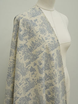 Хлопколен Туаль де Жуи - прованс цв.джинс (на суровом), ш.1.4м, лен-15%, хл-85%, 125гр/м.кв - Купава фото 3