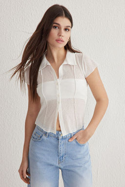 Siyah Fitted/Vucuda Oturan Kopuk Esnek Gomlek TWOSS25GO00027