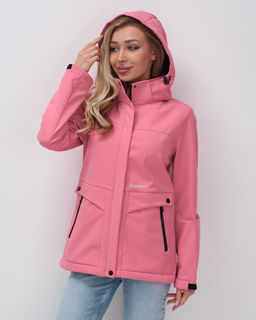 Ветровка спортивная женская с капюшоном softshell розового цвета 9566R