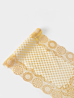 Дорожка сервировочная на стол «Букет», ажурная, 84×40 см, ПВХ, золотая