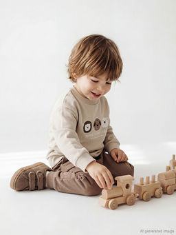 Bask?l? Erkek Bebek Sweatshirt ve E?ofman Alt?