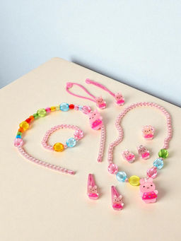 Набор детских украшений Выбражулька «Зайчики», 9 предметов: ободок, 2 резинки, 2 заколки, клипсы, кулон, браслет, кольцо, МИКС