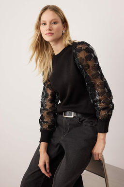 Ekru Tul Garnili Kol Detayl? Triko Kazak TWOAW26KZ00164 - Trendyolmilla фото 6