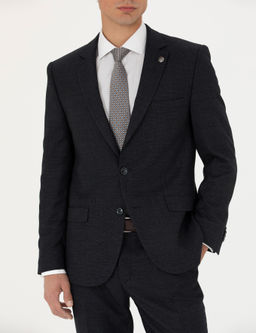 Lacivert Ex. Slim Fit Y_n Kar___ml_ Tak_m Elbise