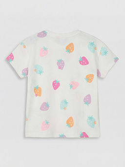 Bisiklet Yaka ?ilek Bask?l? K?z ?ocuk Ti??rt