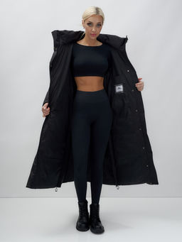 Пальто утепленное стеганное зимнее с капюшоном женское черного цвета 9602Ch - Mtforce фото 15