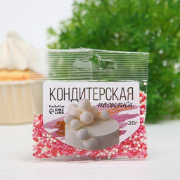 Цена за 6 шт. Посыпка кондитерская с мягким центром Бисер: розовая, красная, серебро, 20 г - Кондимир фото 2