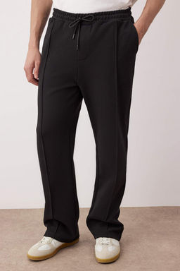 Siyah Straight Kal?p Genis Paca Interlok Rahat Pamuklu Pantolon TMNAW26PL00002 - Trendyolmilla фото 3