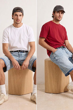 K_rm_z_ - Beyaz Oversize/Rahat Kesim %100 Pamuk T-Shirt TMNSS24TS00038