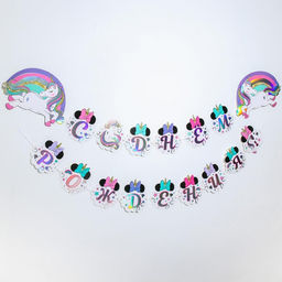 Гирлянда на ленте с голографией «С Днем Рождения!», длина 160 см, Минни Маус и Единорог