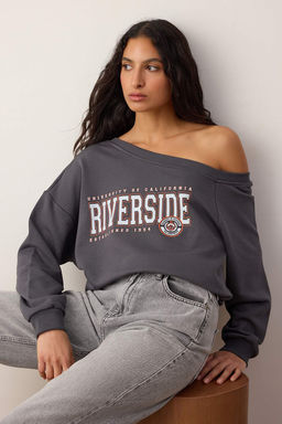 Teen Antrasit Slogan Bask?l? Ac?k Omuzlu Orme Sweatshirt TWOAW26SW00201 - Trendyolmilla фото 2