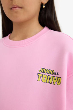 Oversize Geni_ Kal_p Bisiklet Yaka S_rt Bask_l_ __i Yumu_ak T_yl_ Sweatshirt K_z _ocuk - Defacto фото 6