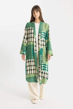 Relax Fit Desenli Uzun Viskon Kimono - Defacto фото 2