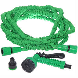 Шланг растягивающийся "Чудо" до 15м в наборе с пистолетом и коннекторами, цвет зеленый