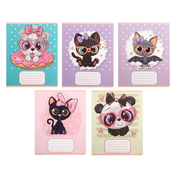 Цена за 10 шт. Тетрадь 12 листов в крупную клетку Милашки с бантиком, обложка мелованная бумага, ВД-лак, блок офсет, МИКС