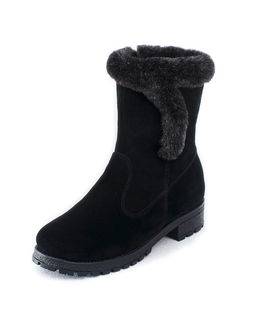 Полусапожки женские на литой подошве, черные, замша, молния.