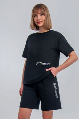 Арт. 2369 Костюм женский с шортами 42-50 (5 шт) Цвет:верх-черный,низ-черный - Калинка фото 2