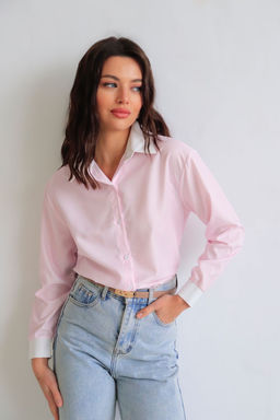 Martichelli Рубашка розовая в полоску с белым воротничком фото 8