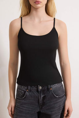 Cok Renkli-Siyah Cizgili Fitted/Vucuda Oturan Havuz Yaka Fitilli Esnek Orme Atlet TWOSS26AL00010 - Trendyolmilla фото 6