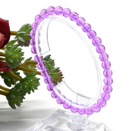 Браслет из кварца тонированного шарик 6мм цвет сиреневый, 16см