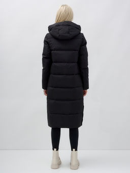 Пальто утепленное стеганное зимнее с капюшоном женское черного цвета 9628Ch - Mtforce фото 4