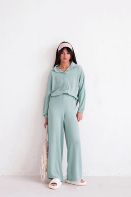 9986 Брюки-палаццо светло-аквамариновые летние