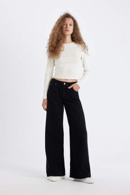 Gabardin Bej Pantolon Wide Leg Genis Bol Paca Normal Bel Duz Basic - Defacto фото 2