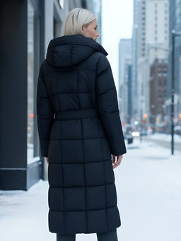 Пальто утепленное стеганное зимнее с капюшоном женское черного цвета 9609Ch - Mtforce фото 19