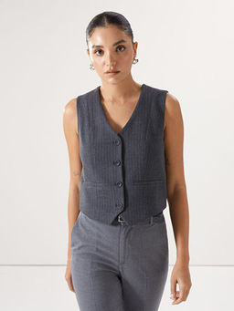 V Yaka ?izgili Kad?n Klasik Yelek