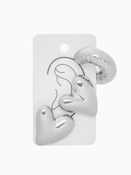 Серьги и каффы QF Сердечки, набор, бублик, цвет серебро  фото 3