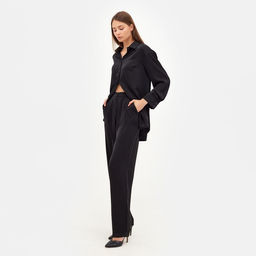 Костюм женский: рубашка, брюки, MINAKU: Silk pleasure, размер 44, чёрный