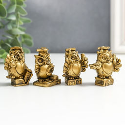 Набор фигурок «Учёные совушки», 4 шт., полистоун под бронзу, 3.8×1.5×3 см