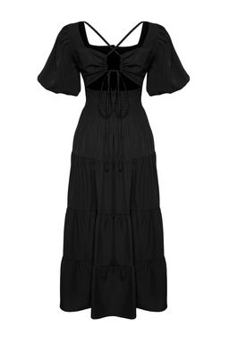 Siyah Belden Ac?lan Gipe ve S?rt Detayl? Kare Yaka Maxi Dokuma Elbise TWOSS24EL00431 - Trendyolmilla фото 8