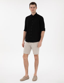 Рубашка Pierre Cardin Regular Fit черная с льном